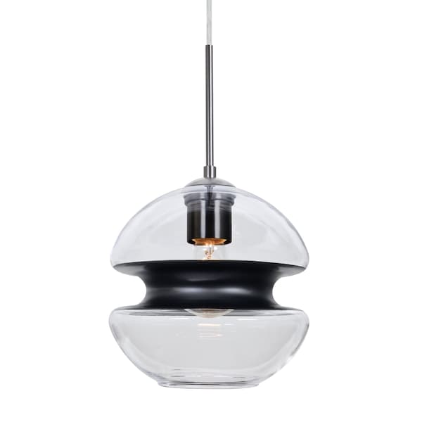 Besa Lighting Hula 8 Cord Pendant, Clear/Black, Satin Nickel Finish, 1x60W Incandescent 1JT-HULA8BK-SN - main
